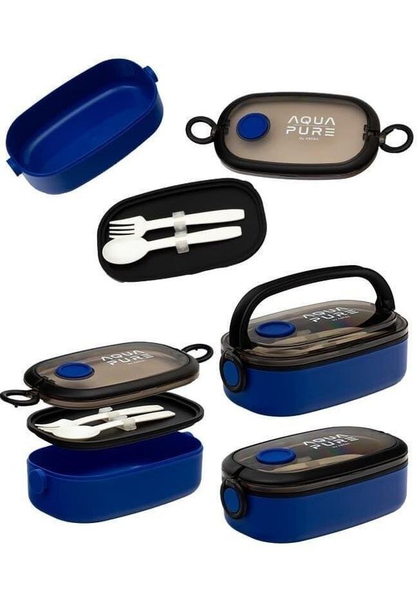 Astra Śniadaniówka Aqua Pure + sztućce blue/black ASTRA