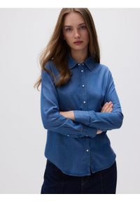 Reserved - Koszula regular z lyocellem - niebieski. Kolor: niebieski. Materiał: wiskoza, tkanina #1