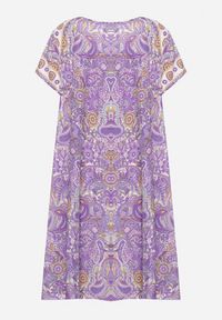 Born2be - Fioletowa Wiskozowa Sukienka o Rozkloszowanym Kroju w Stylu Boho Melnea. Typ kołnierza: dekolt w łódkę. Kolor: fioletowy. Materiał: wiskoza. Długość rękawa: krótki rękaw. Sezon: lato. Styl: boho #2