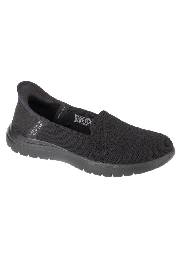 skechers - Buty do chodzenia damskie, Skechers Slip-Ins On The Go Flex - Camellia. Kolor: czarny. Materiał: materiał, syntetyk. Sport: turystyka piesza