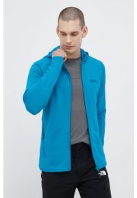 Jack Wolfskin bluza sportowa Baiselberg męska kolor zielony z kapturem gładka. Typ kołnierza: kaptur. Kolor: niebieski. Materiał: polar, materiał, skóra. Wzór: gładki. Styl: sportowy #1