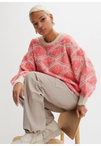 bonprix - Sweter boxy. Kolor: różowy. Materiał: żakard #1