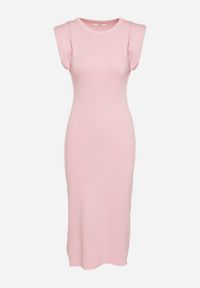 Born2be - Różowa Sukienka Bodycon z Prążkowanej Dzianiny z Rozcięciem Roleria. Okazja: na co dzień. Kolor: różowy. Materiał: dzianina, prążkowany. Długość rękawa: bez rękawów. Typ sukienki: bodycon. Styl: casual, elegancki