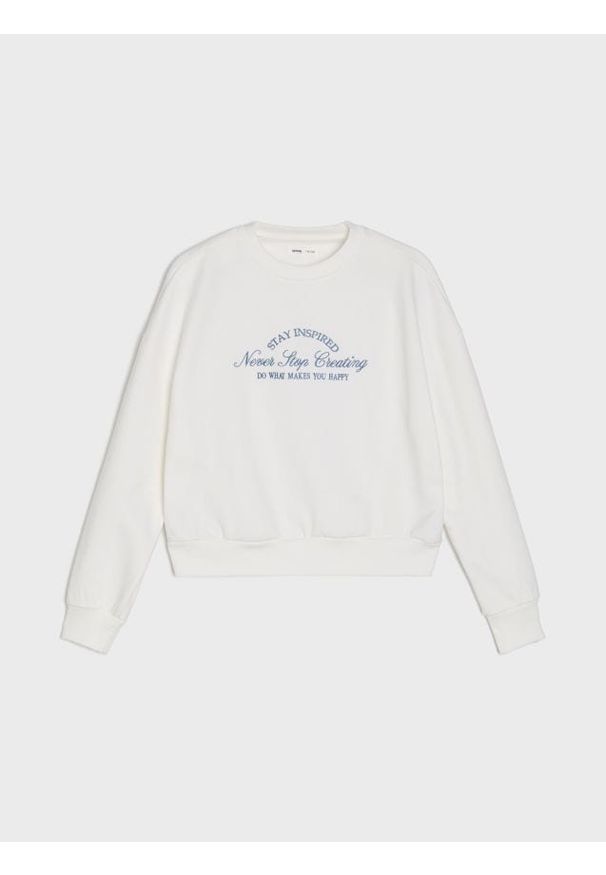 Sinsay - Bluza z haftowanym napisem - kremowy. Kolor: kremowy. Wzór: napisy, haft