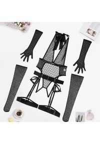 Intica - Body z siateczki na wyjątkowe wieczory Caitrin. Kolor: czarny. Materiał: materiał, skóra