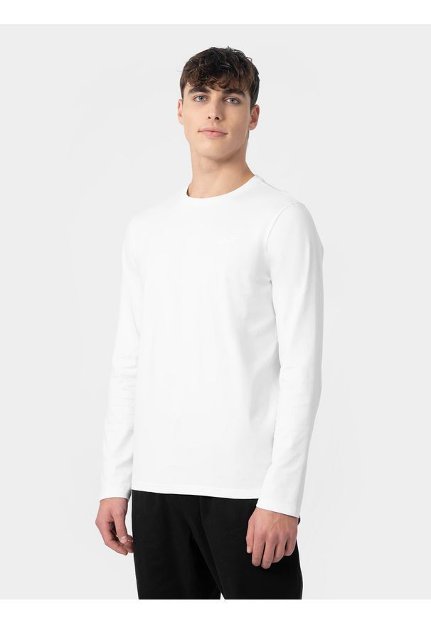 4f - Longsleeve regular gładki męski. Kolor: biały. Materiał: bawełna. Długość rękawa: długi rękaw. Wzór: gładki