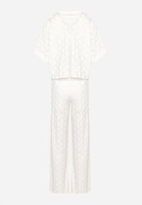 Born2be - Biały Komplet Ażurowy Krótka Koszula Zapinana na Guziki Spodnie z Gumką w Talii Rivasheas. Kolor: biały. Wzór: ażurowy #7