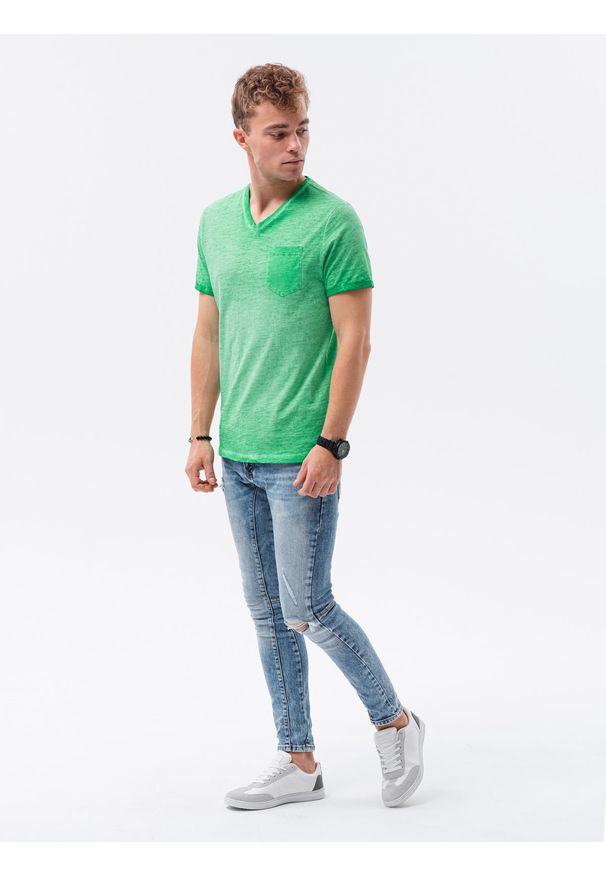 Ombre Clothing - T-shirt męski bawełniany S1388 - zielony - XXL. Kolor: zielony. Materiał: bawełna