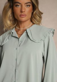 Renee - Jasnozielona Koszula Ozdobiona Falbankami i Kołnierzykiem Evirana. Okazja: na co dzień. Typ kołnierza: kołnierz z falbankami. Kolor: zielony. Materiał: jeans. Długość rękawa: długi rękaw. Długość: długie. Wzór: aplikacja. Styl: elegancki, casual #4