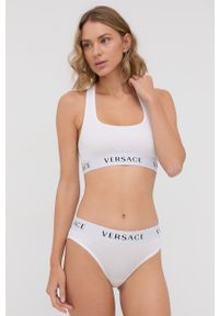 VERSACE - Versace biustonosz kolor biały gładki. Kolor: biały. Materiał: dzianina. Rodzaj stanika: odpinane ramiączka. Wzór: gładki
