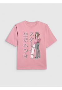 4f - 4F T-shirt oversize z nadrukiem dziewczęcy - różowy 122 (6-7 lat). Kolor: różowy. Materiał: skóra. Wzór: nadruk. Sezon: lato