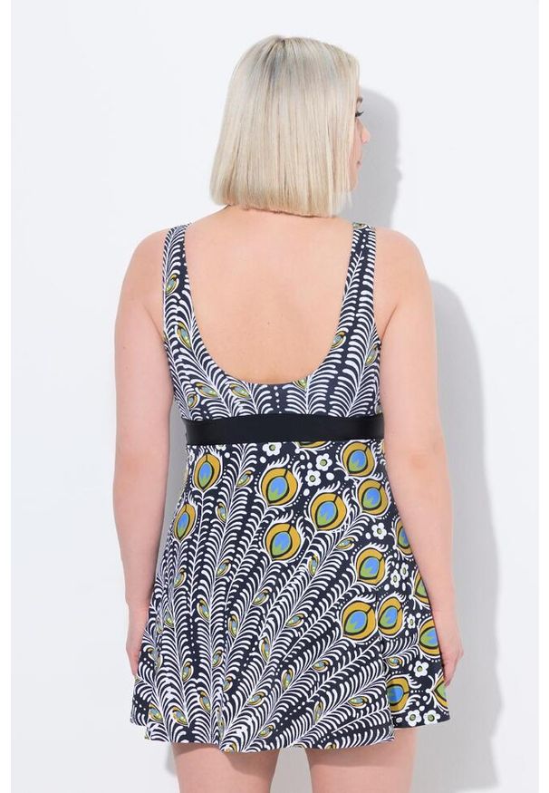 ULLA POPKEN - Damska Sukienka Kąpielowa paw miękkie miseczki podszewka Powermesh. Kolekcja: plus size. Kolor: czarny. Materiał: poliamid, materiał, elastan