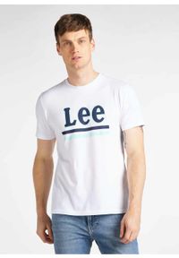 Lee - LEE STRIPE TEE MĘSKI T-SHIRT KOSZULKA LOGO NADRUK BRIGHT WHITE L64VFQLJ. Wzór: nadruk