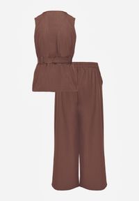 Renee - Brązowy Garniturowy Komplet z Bawełną Spodnie Wide Leg i Kamizelka Utility Aloane. Kolor: brązowy. Materiał: bawełna #6