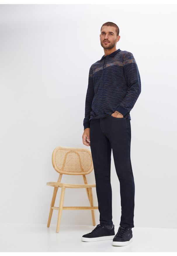 bonprix - Shirt polo z długim rękawem. Typ kołnierza: polo. Kolor: niebieski. Długość rękawa: długi rękaw. Długość: długie. Wzór: kolorowy
