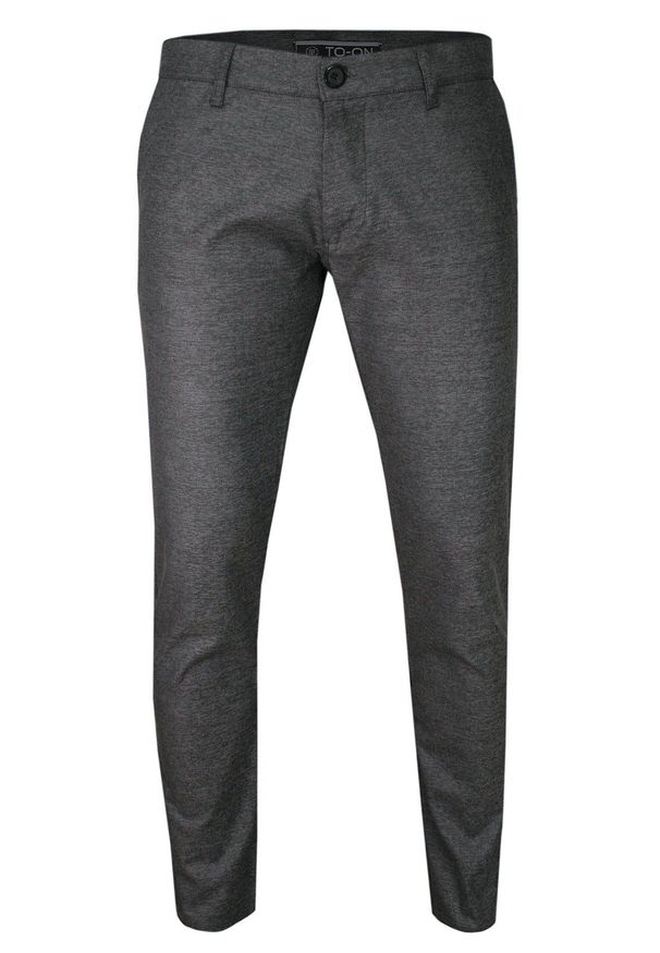 Szare Casualowe Spodnie Męskie, Slim Fit -TO-ON- Zwężane, Chinosy, Tłoczony Wzór, Melanżowe. Okazja: na co dzień. Kolor: szary. Materiał: elastan, bawełna. Wzór: melanż. Styl: casual