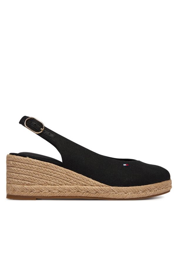 TOMMY HILFIGER - Tommy Hilfiger Espadryle Mid Wedge Espad Slingback FW0FW09228 Czarny. Kolor: czarny. Materiał: materiał