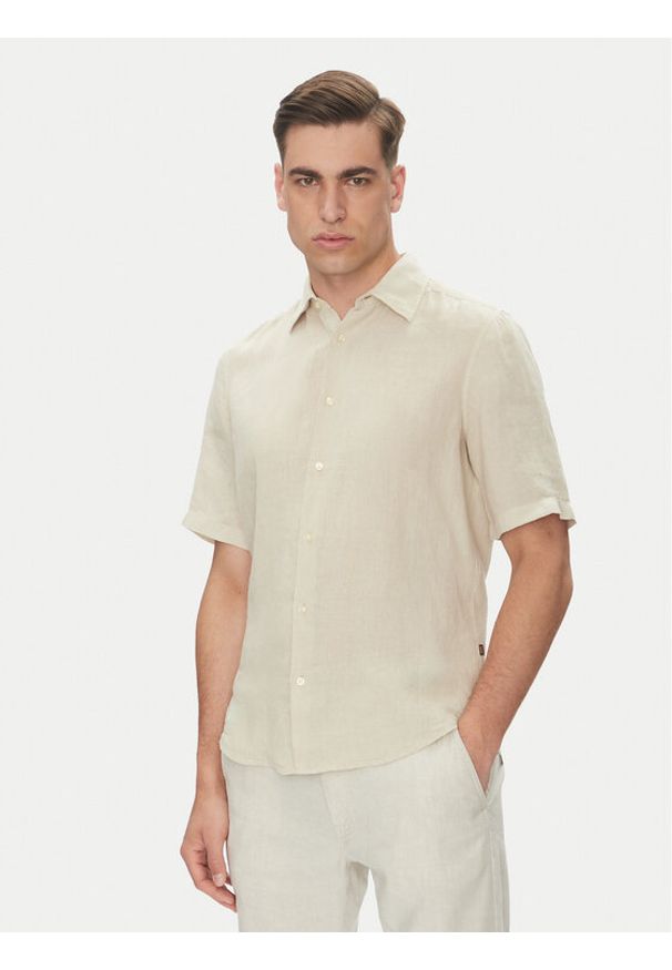 BOSS Koszula 50537382 Beżowy Regular Fit. Kolor: beżowy. Materiał: len