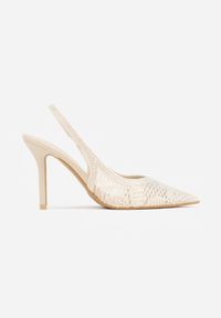 Renee - Beżowe Szpilki VICES Slingback z Ażurową Cholewką Ernestine. Zapięcie: pasek. Kolor: beżowy. Materiał: satyna. Szerokość cholewki: normalna. Wzór: ażurowy. Obcas: na szpilce. Styl: elegancki #2