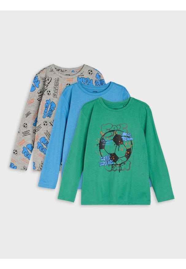 Sinsay - Koszulki z długimi rękawami 3 pack - zielony. Kolor: zielony. Długość rękawa: długi rękaw. Długość: długie