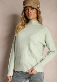 Renee - Miętowy Golf Sweter z Tłoczeniem i Ściągaczami Melovira. Typ kołnierza: golf. Kolor: miętowy. Sezon: zima #1