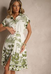 Renee - Zielona Sukienka Oversize z Wiskozą o Koszulowym Kroju Folavira. Okazja: na co dzień. Kolor: zielony. Materiał: wiskoza. Długość rękawa: krótki rękaw. Sezon: lato. Typ sukienki: oversize, koszulowe. Styl: elegancki, casual