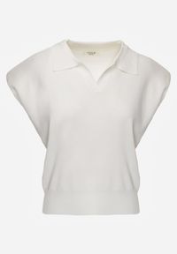 Born2be - Biała Wiskozowa Bluzka Sweterkowa z Usztywnionymi Ramionami i Kołnierzykiem Katano. Okazja: na co dzień. Kolor: biały. Materiał: wiskoza. Wzór: aplikacja. Styl: casual, elegancki, klasyczny #5