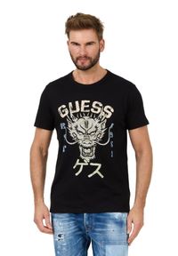 Guess - GUESS Czarny męski t-shirt bawełniany Dragon Tee, Rozmiar XXL. Kolor: czarny. Materiał: bawełna