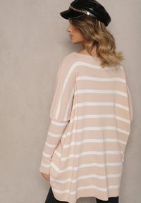 Renee - Beżowy Oversizowy Sweter z Rękawami o Fasonie Nietoperz i Wzorem w Paski Eistauma. Kolor: beżowy. Wzór: paski #3