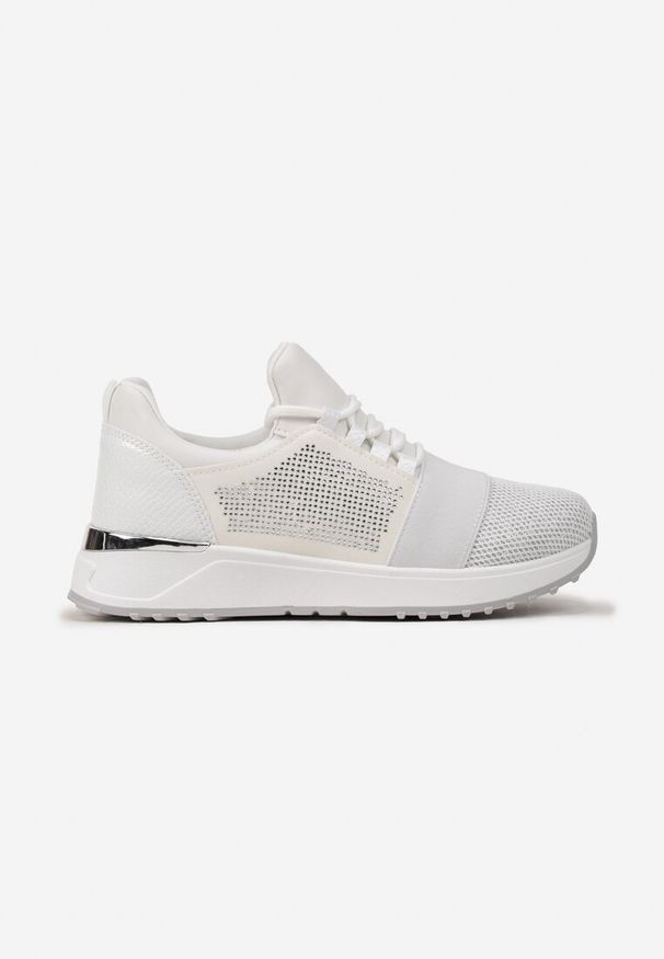 Born2be - Srebrne Sneakersy na Grubej Podeszwie z Cyrkoniami i Brokatem oraz Siateczką Amarila. Kolor: biały
