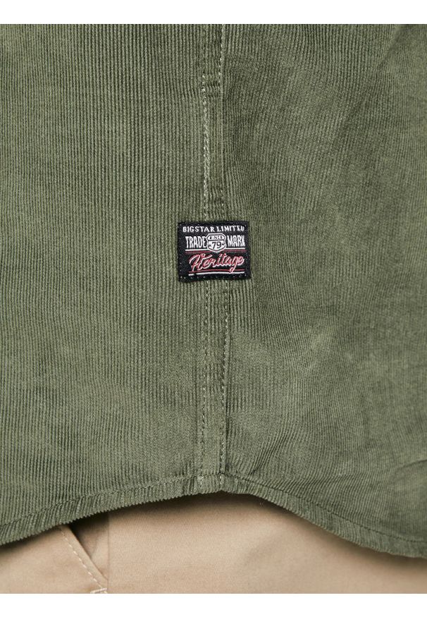 Big-Star - Koszula męska z drobnego sztruksu khaki Cordwis 303. Kolor: zielony. Materiał: sztruks