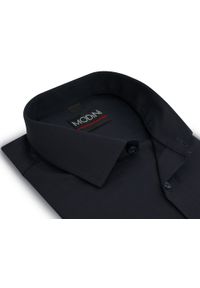 Modini - Granatowa koszula męska - strukturalna tkanina w jodełkę Y56. Kolor: niebieski. Materiał: tkanina. Wzór: jodełka #1