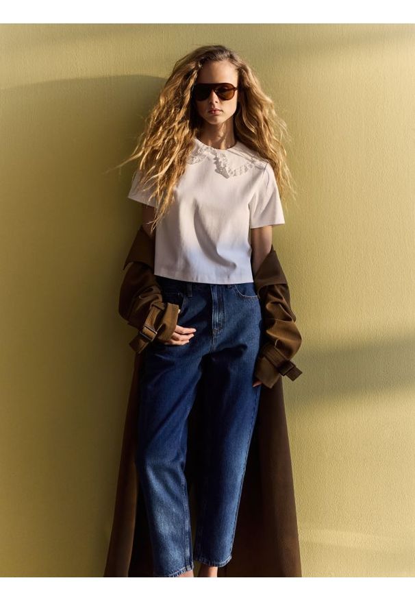 Reserved - Jeansy mom fit - niebieski. Kolor: niebieski