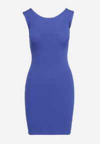 Born2be - Granatowa Mini Sukienka Prążkowana z Krzyżującymi się Ramiączkami na Plecach Banova. Kolor: niebieski. Materiał: prążkowany. Długość rękawa: na ramiączkach. Sezon: lato. Długość: mini #6