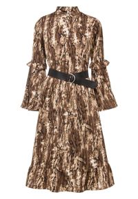 Sukienka koszulowa bonprix brązowo-beżowy we wzór skóry węża. Kolor: brązowy. Materiał: skóra. Typ sukienki: koszulowe #1