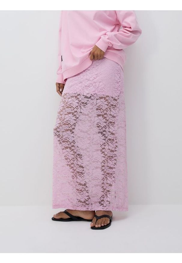 Reserved - Koronkowa spódnica - pastelowy róż. Kolor: różowy. Materiał: koronka