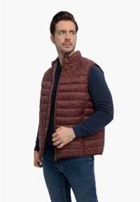 Volcano - Bezrękawnik ze stójką V-MER. Okazja: na co dzień. Typ kołnierza: kołnierzyk stójkowy. Kolor: czerwony. Materiał: dzianina, włókno, materiał. Długość rękawa: bez rękawów. Wzór: napisy, paski. Styl: sportowy, casual, elegancki #1