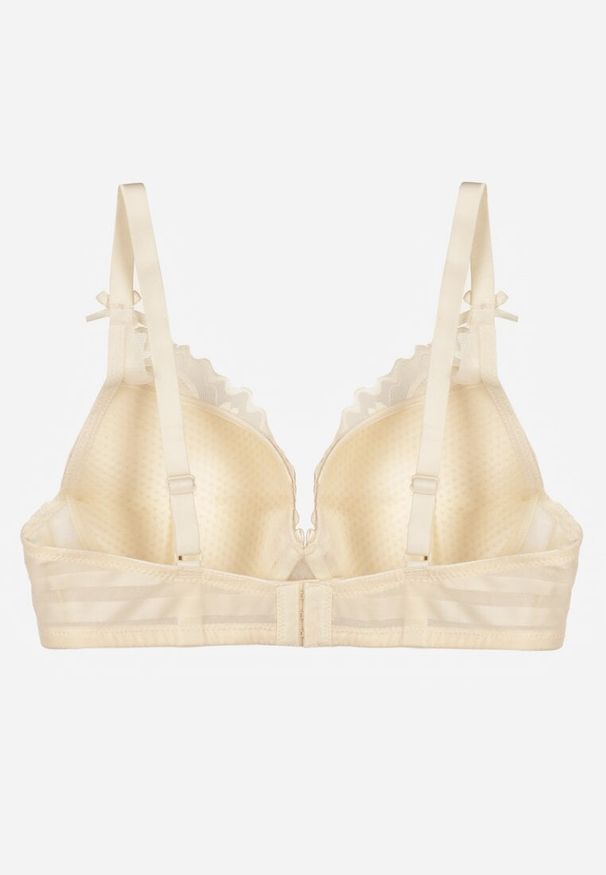 Born2be - Jasnobeżowy Biustonosz Koronkowy z Kokardkami Themikaia. Kolor: beżowy. Materiał: koronka