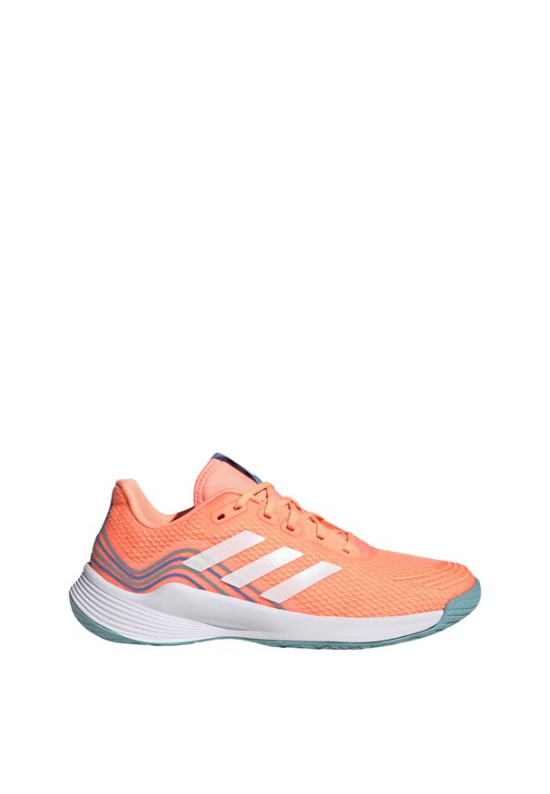 Buty do siatkówki damskie Adidas Novaflight Volleyball Shoes. Kolor: pomarańczowy, biały, wielokolorowy, niebieski. Materiał: materiał. Sport: siatkówka