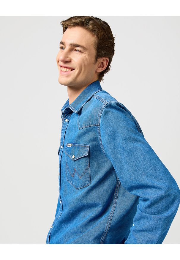 Wrangler - WRANGLER MĘSKA KOSZULA JEANSOWA WRANGLER WESTERN SHIRT COOL MEDIUM 112362373. Materiał: jeans