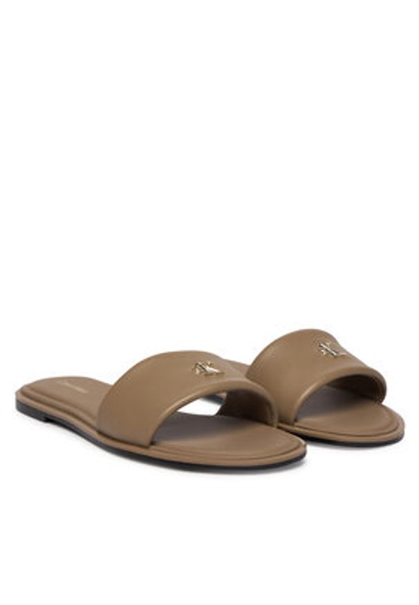 Calvin Klein Klapki Round Flat Sndl Lth Bar Hw 2 HW0HW02925 Beżowy. Kolor: beżowy. Materiał: skóra