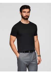 Ombre Clothing - Klasyczny T-shirt męski bawełniany BASIC - czarny V1 - Rozmiar: S. Okazja: na co dzień. Kolor: czarny. Materiał: bawełna. Styl: klasyczny