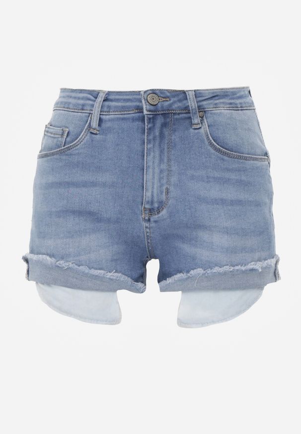 Renee - Niebieskie Szorty Denimowe High Waist z Efektem Push-Up i Asymetrycznymi Nogawkami Zilisea. Okazja: na co dzień. Stan: podwyższony. Kolor: niebieski. Materiał: materiał. Styl: casual
