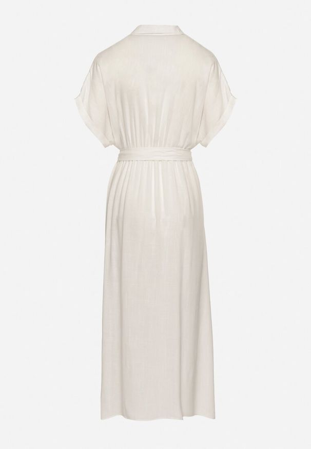 Born2be - Biała Koszulowa Sukienka z Lnem Wiskozą i Paskiem Lenaviel. Okazja: na co dzień. Kolor: biały. Materiał: wiskoza, len. Typ sukienki: koszulowe. Styl: klasyczny, casual