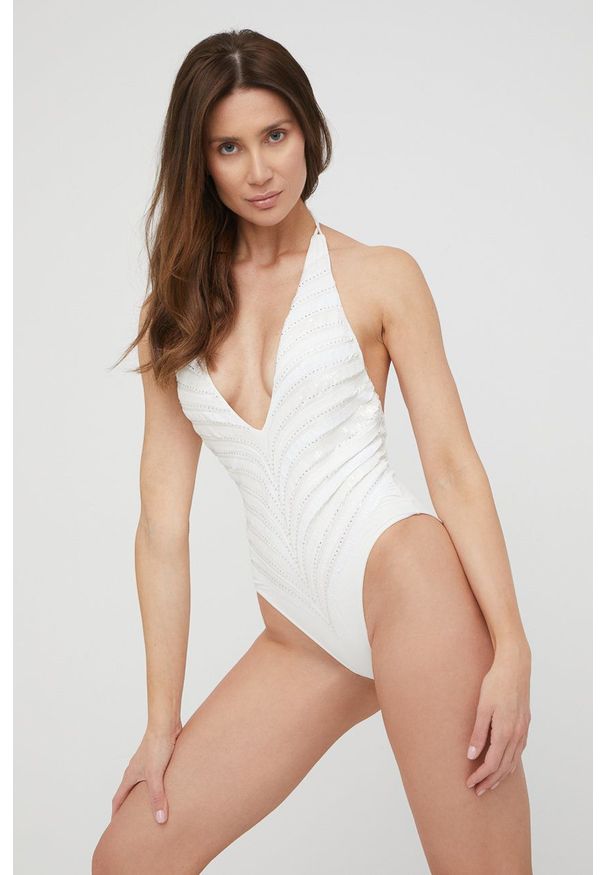 TwinSet - Twinset strój kąpielowy kolor biały miękka miseczka. Kolor: biały. Materiał: dzianina