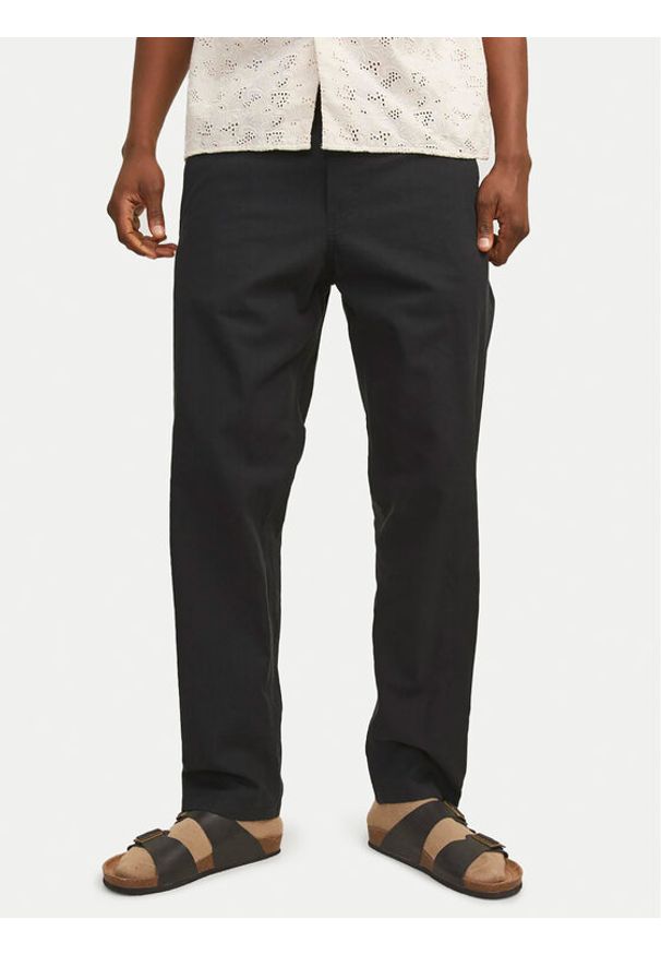 Jack & Jones - Jack&Jones Spodnie materiałowe Summer 12248606 Czarny Relaxed Fit. Kolor: czarny. Materiał: bawełna