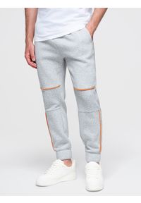Ombre Clothing - Spodnie męskie dresowe z kontrastowymi przeszyciami - szary melanż V3. Kolor: szary. Materiał: dresówka. Wzór: melanż #1