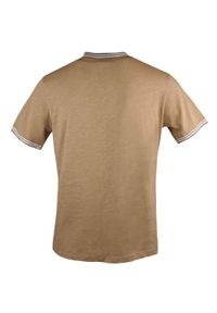 Męski T-Shirt, Dekolt z Guzikami - Pako Jeans - Kolor Beżowy. Okazja: na co dzień. Kolor: wielokolorowy, beżowy, brązowy. Materiał: bawełna. Styl: casual