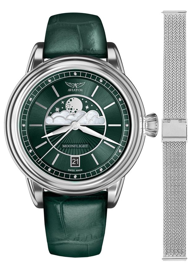 AVIATOR - Zegarek damski Aviator V.1.33.0.262.4-SET srebrny. Kolor: srebrny