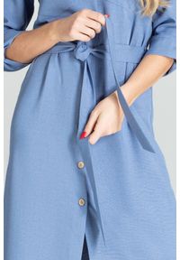 Figl - Koszulowa sukienka szmizjerka z podpinanym rękawem 3/4 niebieska. Okazja: na imprezę, na uczelnię, do pracy. Kolor: niebieski. Typ sukienki: koszulowe, szmizjerki